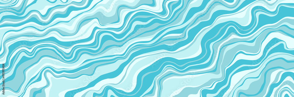 Fototapeta premium Abstract liquid background. Marble texture, natural stone, free spill of paint. Vector illustration. Long horizontal banner.