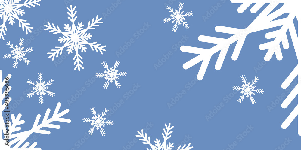 Blue Christmas card with snowflake white winter decoration. Cute decoration background leaflet header