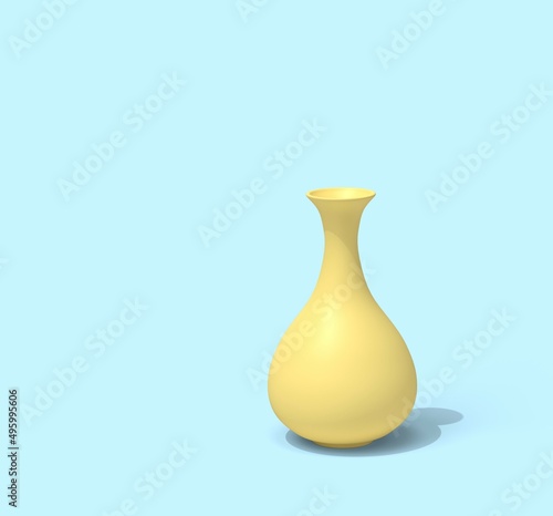 Empty yellow vase on blue background. 3D illustration.