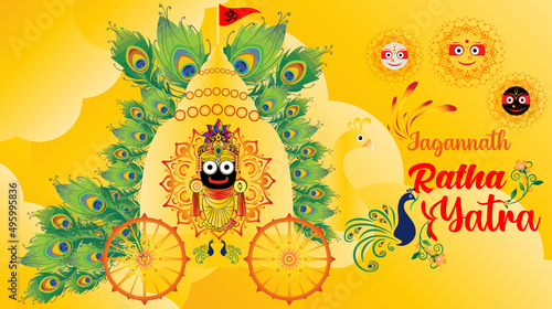 Rath Yatra festival celebration for Lord Jagannath, Balabhadra and Subhadra. Lord Jagannath Annual Rathayatra festival. Happy Rath Yatra Vector illustration.