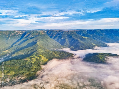 Sea of clouds and canyons in the background seen from the balloon ride in Praia Grande SC, Brazil