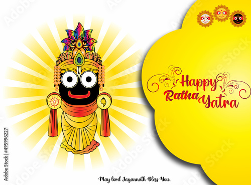 Lord Jagannath Annual Rathayatra festival. Happy Rath Yatra Vector illustration.