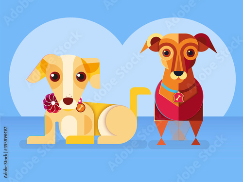 Pareja de perros mascotas flat geometría 