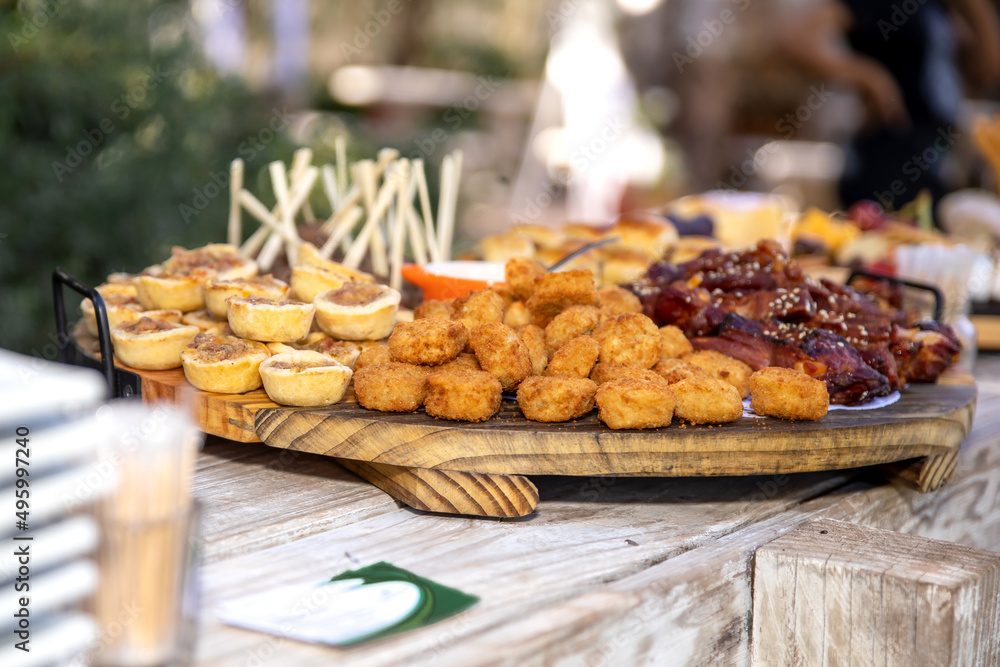 A Variety of snacks  canape served outside