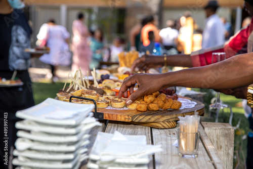 A Variety of snacks  canape served outside