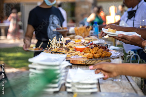 A Variety of snacks canape served outside