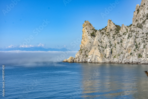 rocky shore of Black Sea  landscape with rocks on seashore  rocks sticking out of sea