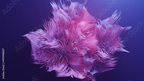Hair simulation. Volumetric lights. Live curls underwater like fur or multi-colored threads, hair. Mist and DOF bokeh effects. Mysterious background with live curved lines, close-up. 4k looped bg. photo