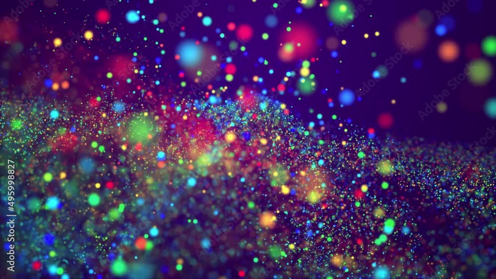 Awesome bg with magic particles fly in air, bokeh effects, DOF. Glowing multi-colored particles circle underwater smoothly forming beautiful cloud and light effect. Luma matte as alpha channel. Purple