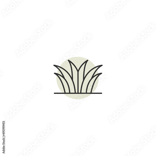 Grass lawn line icon. Leaf turf fresh organic plant