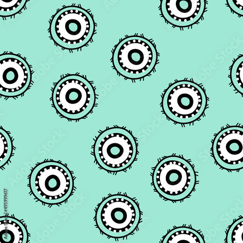 Seamless pattern with geometric aboriginal ornament. Ethnic tribal rounded color background. Afican, australian motiph. Dots painting. Vector illustration, template design for cloth, card, fabric
