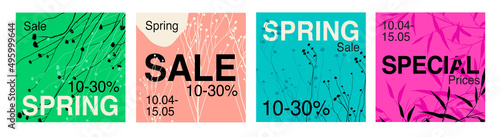 A set of templates for social networks. Design layout for spring sale. Floral template for beauty salons, spas, shops. Vector illustration
