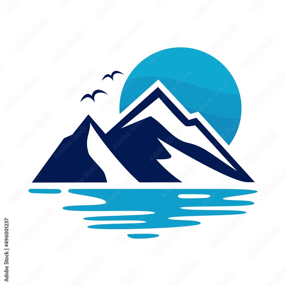 Mountain and sun vector icon illustration