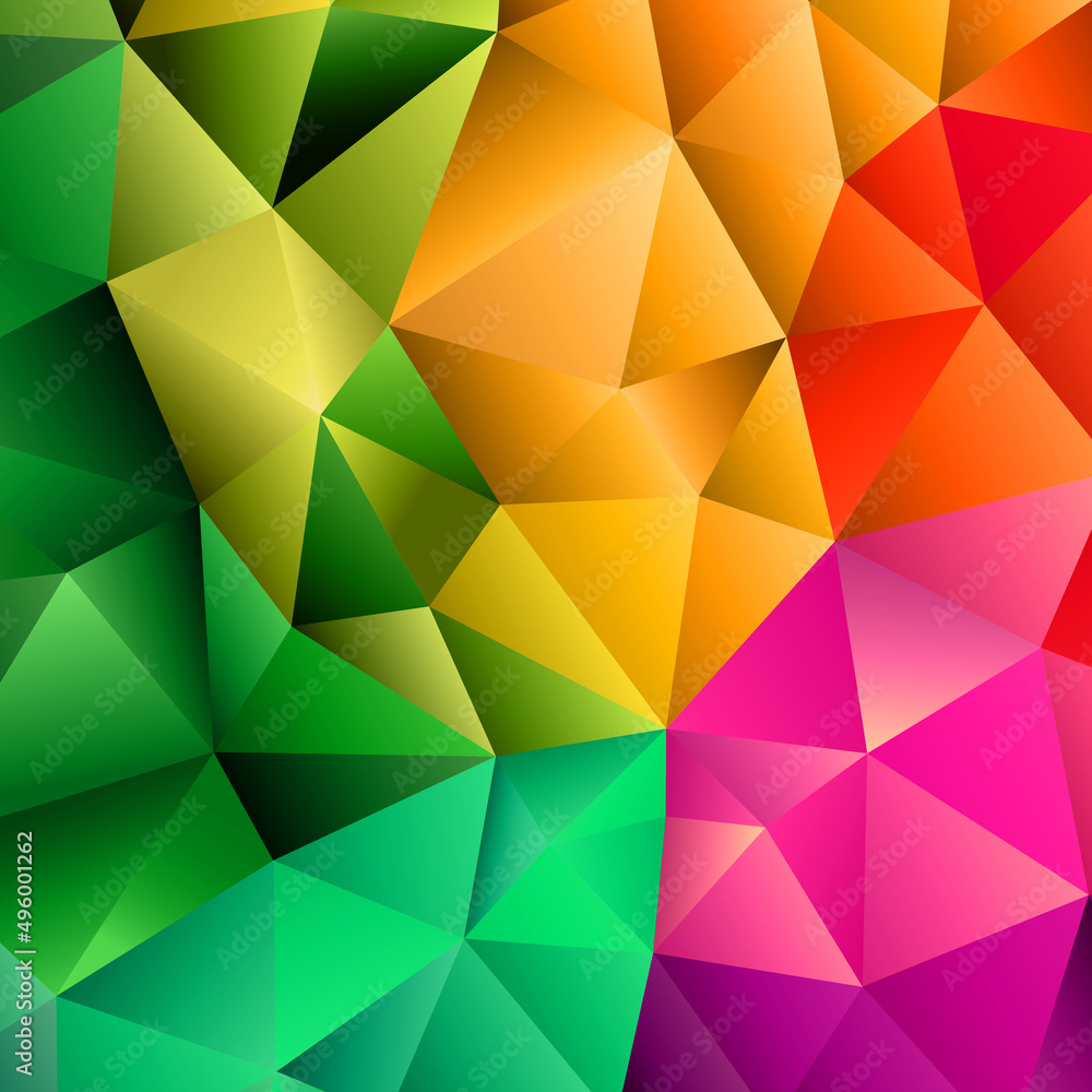 Fototapeta premium Polygonal rainbow mosaic background. Abstract low poly vector illustration. Triangular pattern, copy space. Template geometric business design with triangle for poster, banner, card, flyer