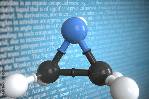Molecular model of aziridine, 3D rendering photo