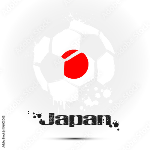 Abstract soccer ball with Japan national flag colors. Flag of Japan in the form of a soccer ball made on an isolated background. Football championship banner. Vector illustration