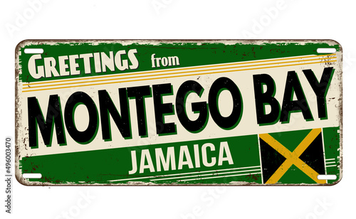 Greetings from Montego Bay vintage rusty metal plate