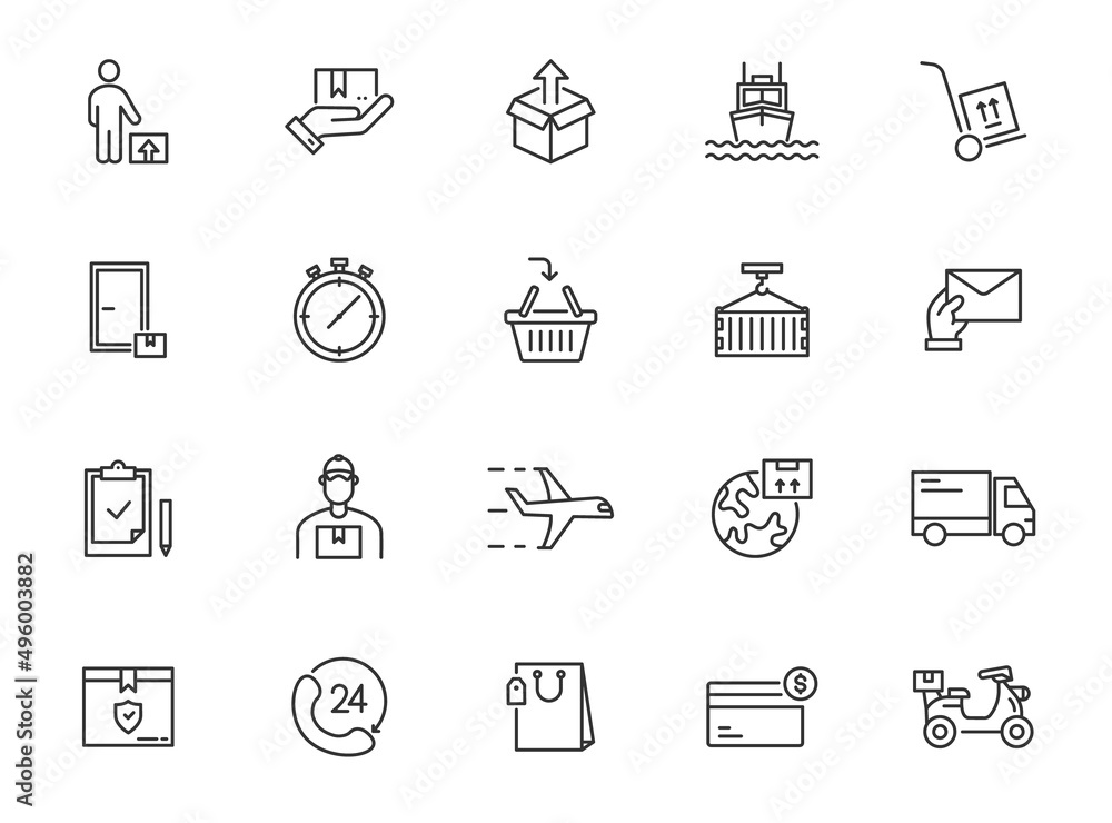 Ship delivery box line icon. Transport cargo vector package freight order shipment thin outline service icon