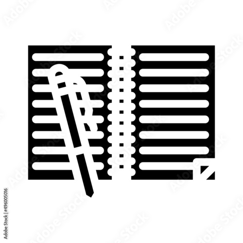copybook and pen glyph icon vector. copybook and pen sign. isolated contour symbol black illustration
