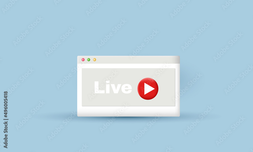 3d design icon red monitor live play render 3d design icon red monitor live play render