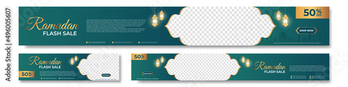 Set of Ramadan sale banner template. Modern social media advertising square banner. Suitable for social media post, instagram and web internet ads. Vector illustration