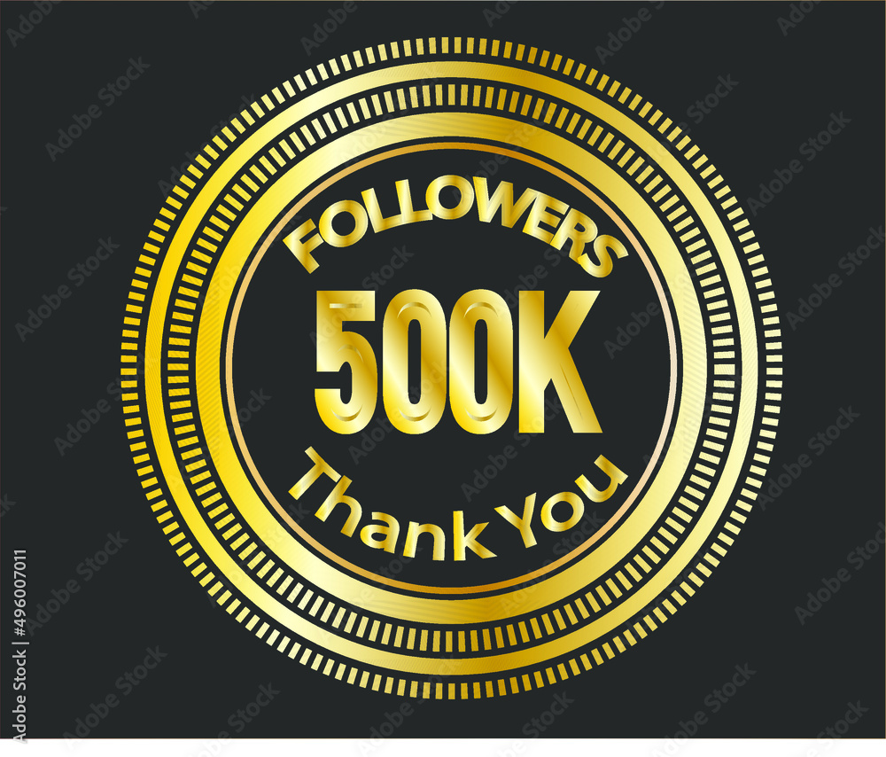 500k followers celebration design with golden numbers. Vector illustration 
