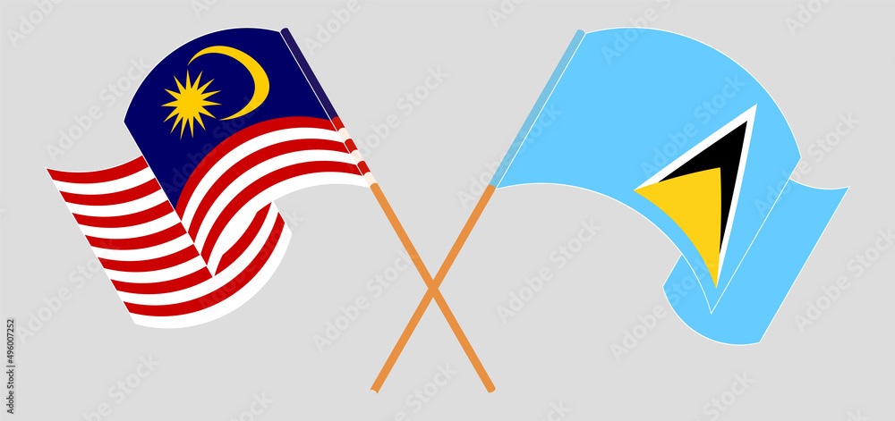 Crossed and waving flags of Malaysia and Saint Lucia Crossed and waving flags of Malaysia and Saint Lucia