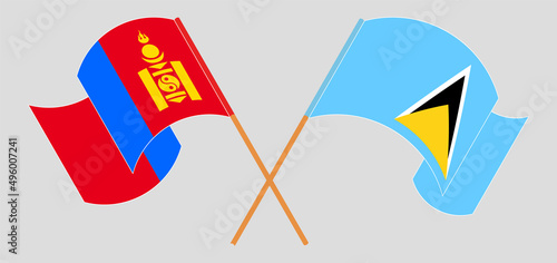 Free Download Crossed and waving flags of Mongolia and Saint Lucia - GFXLoad