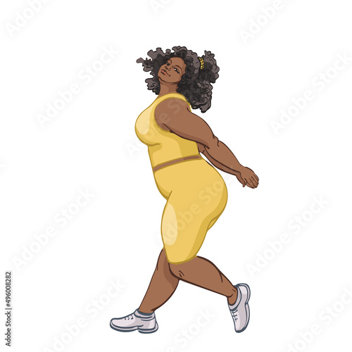 645_Body Positive girl dancing Body Positive girl with dark skin dances, goes in for sports