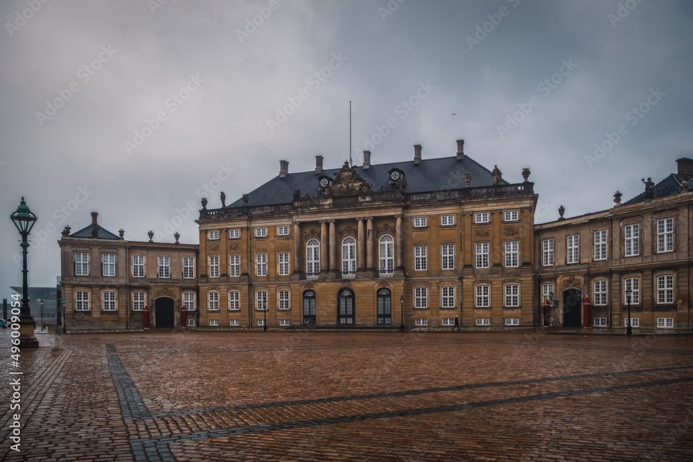 Copenhagen, Denmark - November 2021: Amalienborg Palace, residence of the Danish royal family.