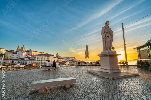 Sculpture of Sao Vicente (St. Vincent of Saragossa), Lisbon's Patron Saint, with Igreja de Sao Vicente de Fora in the Background. Lisbon. Portugal photo