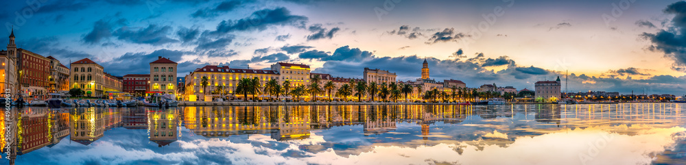 Panorama of Split at blue hour, Croatia