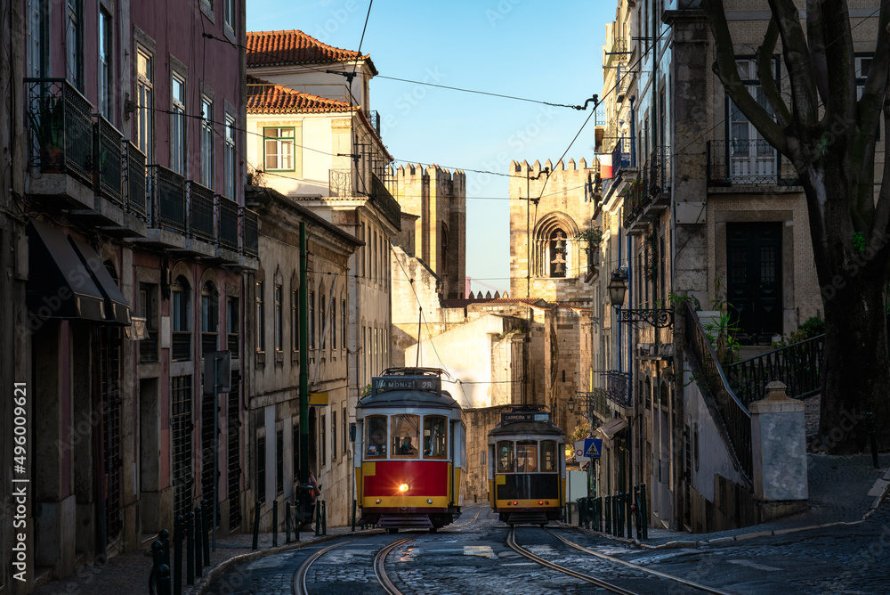 Traditional tram 28 in Lisbon. Portugal