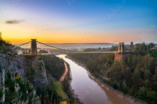 Clifton suspension bridge at sunrise in Bristol, England photo