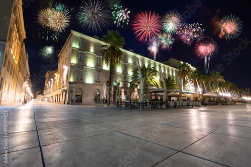 Sea promenade Riva with fireworks in Split. Croatia © Pawel Pajor