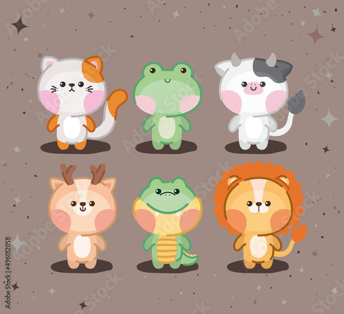 six kawaii animals