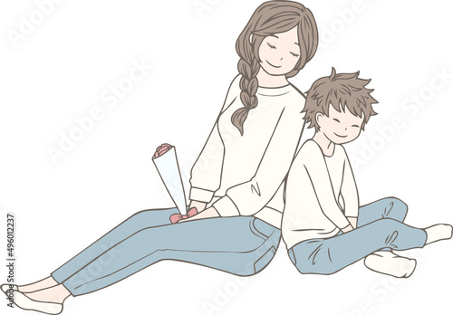 母の日にお母さんへカーネーションをプレゼントする男の子
