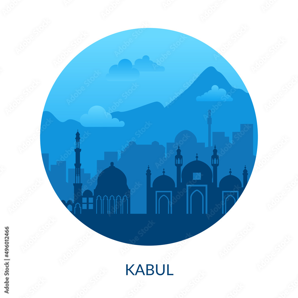 Kabul, Afghanistan famous blue city view label.