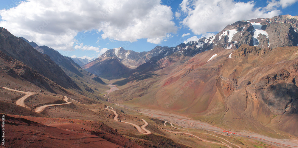 Climbing to the Christ the Redeemer of the Andes border Argentina Chile