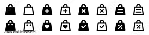 Shopping bag icon set isolated on white background.