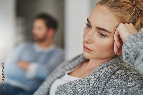 How do I get my marriage back on track. Cropped shot of an unhappy young couple after a fight at home.