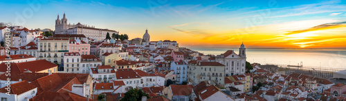 Sunrise panorama of old town district of Lisbon called Alfama, Portugal