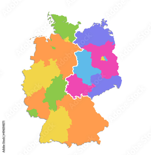 Germany map divided on West and East map  administrative division  color map isolated on white background  blank