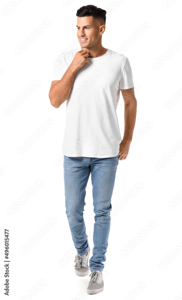 Handsome young man in stylish t-shirt isolated on white Handsome young man in stylish t-shirt isolated on white