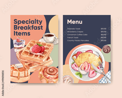 Menu template with specialty breakfast concept,watercolor style