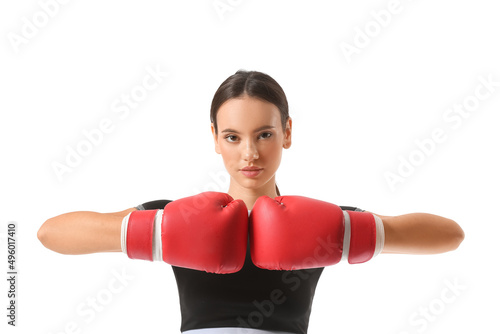 Young woman with boxing glo...