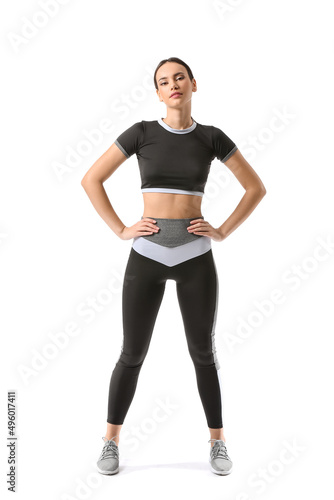 Sporty young woman on white background. Immunity concept © Pixel-Shot