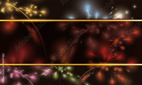 Template with translucent label over fireworks display, Vector Illustration
