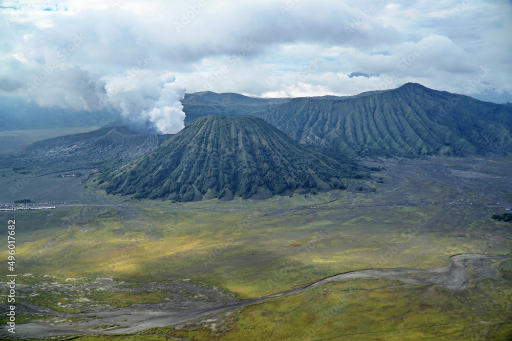 Gunung Bromo, active volcano, smoke from the crater, crater Gunung Bromo, active volcano, smoke from the crater, crater
