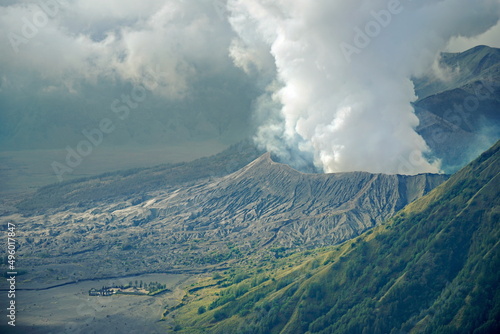Gunung Bromo, active volcano, smoke from the crater, crater